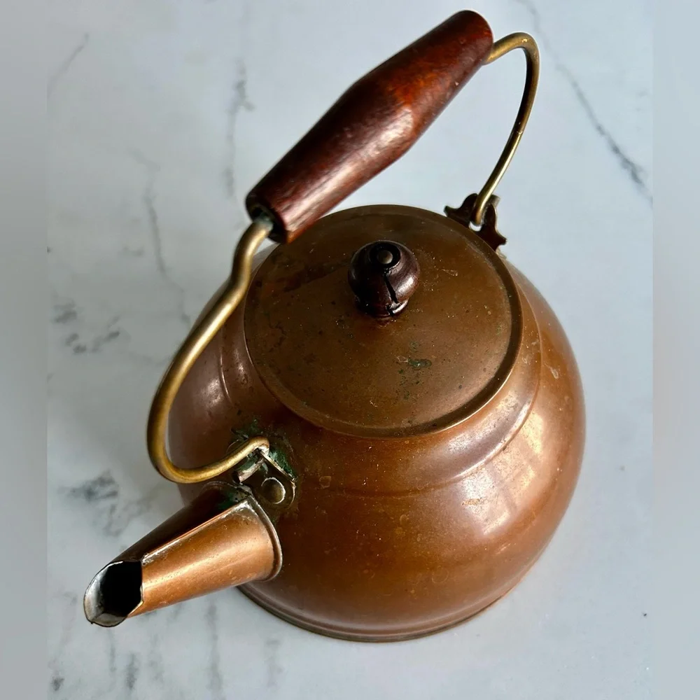 Vintage Copper Teapot with Brass Handle